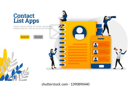 Contact list apps for mobile and reminders. equipped with books and smartphones vector illustration concept can be use for, landing page, template, ui ux, web, mobile app, poster, banner, website, ads