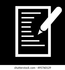 Contact list image. Contact list with a pen logo isolated on black background. Flat vector illustration.