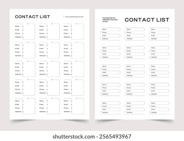 Contact List Planner, Personal Planner Layout