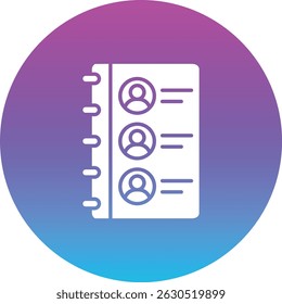 Ícone de vetor da Lista de Contatos. Pode ser usado para impressão, aplicativos móveis e da Web.