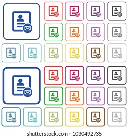 Contact message color flat icons in rounded square frames. Thin and thick versions included.