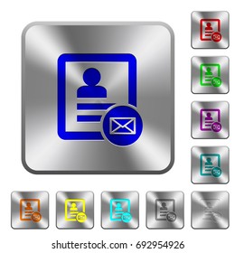 Contact message engraved icons on rounded square glossy steel buttons