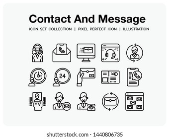 Contact And Message Icons Set. UI Pixel Perfect Well-crafted Vector Thin Line Icons. The illustrations are a vector.