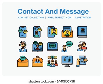 Contact And Message Icons Set. UI Pixel Perfect Well-crafted Vector Thin Line Icons. The illustrations are a vector.
