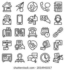 contact and message outline vector icon set