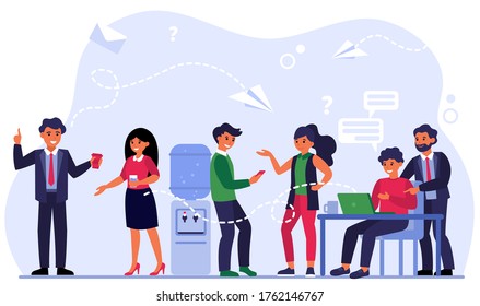 Contact methods between colleagues. Business people talking, chatting and sending email in office flat vector illustration. Business communication concept for banner, website design or landing webpage
