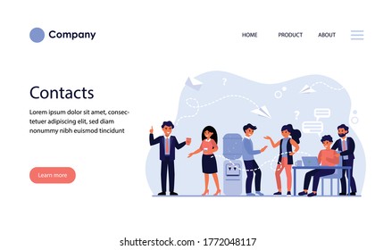 Kontaktmethoden zwischen Kollegen. Geschäftsleute, die reden, chatten und E-Mail in Büro-flache Vektorgrafik. Geschäftskommunikationskonzept für Banner, Website-Design oder Landing-Website