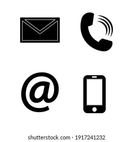 Contact Monochrome Icons Set - Envelope, Mobile, Phone, Mail
