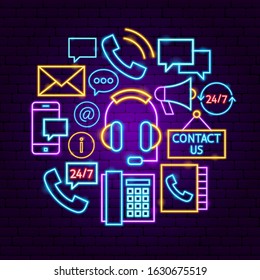 Contact Neon Concept. Vector Illustration of Business Promotion.