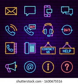 Contact Neon Icons. Vector Illustration of Business Promotion.