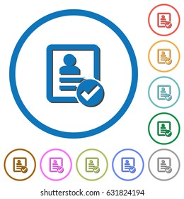 Contact ok flat color vector icons with shadows in round outlines on white background