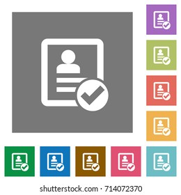 Contact ok flat icons on simple color square backgrounds