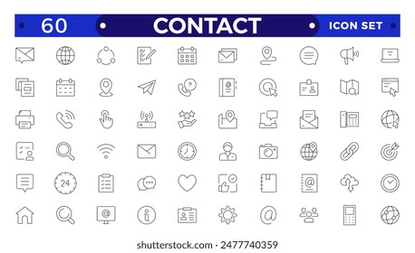 Contact outline Icons.Contact symbols - Phone, mail, fax, info, e-mail, support.Containing e-mail, phone, address, customer service, call, website and more. 
