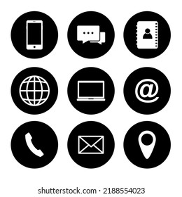 Setzen Sie das Symbol der Seite an. Kontaktieren Sie uns Symbol. Icon-Paket für Kommunikation. Vektorgrafik