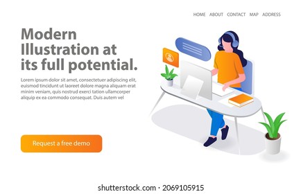 contact person and customer services in isometric illustration