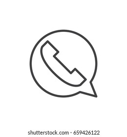 Contact, phone bubble line icon, outline vector sign, linear style pictogram isolated on white. Symbol, logo illustration. Editable stroke. Pixel perfect