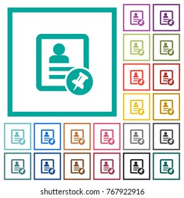 Contact pin flat color icons with quadrant frames on white background