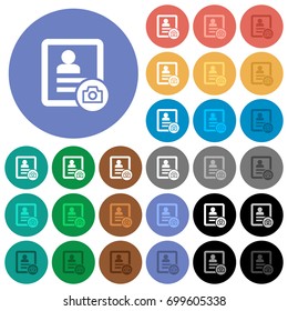 Contact profile picture multi colored flat icons on round backgrounds. Included white, light and dark icon variations for hover and active status effects, and bonus shades on black backgounds.