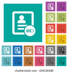 Contact progressing multi colored flat icons on plain square backgrounds. Included white and darker icon variations for hover or active effects.