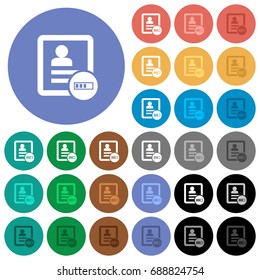 Contact progressing multi colored flat icons on round backgrounds. Included white, light and dark icon variations for hover and active status effects, and bonus shades on black backgounds.