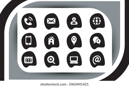 Contact related icon set, Essential Flat Stroke Circular Web Icon Set Phone Contact Location Button, Web icon, contact us icon, address, location, email, phone, Contact information symbols collection