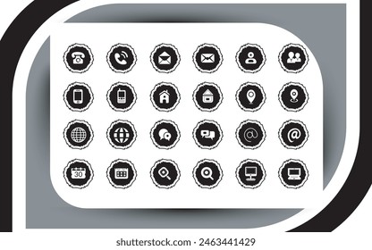 Contact related icon set, Essential Flat Stroke Circular Web Icon Set Phone Contact Location Button, Web icon, contact us icon, address, location, email, phone, Contact information symbols collection