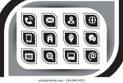 Contact related icon set, Essential Flat Stroke Circular Web Icon Set Phone Contact Location Button, Web icon, contact us icon, address, location, email, phone, Contact information symbols collection