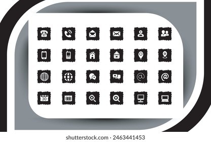 Contact related icon set, Essential Flat Stroke Circular Web Icon Set Phone Contact Location Button, Web icon, contact us icon, address, location, email, phone, Contact information symbols collection
