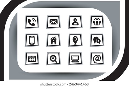 Contact related icon set, Essential Flat Stroke Circular Web Icon Set Phone Contact Location Button, Web icon, contact us icon, address, location, email, phone, Contact information symbols collection