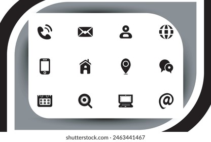 Contact related icon set, Essential Flat Stroke Circular Web Icon Set Phone Contact Location Button, Web icon, contact us icon, address, location, email, phone, Contact information symbols collection