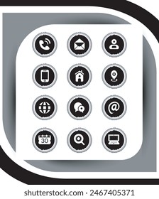 Contact related icon set, Essential Flat Stroke Circular Web Icon Set Phone Contact Location Button, Web icon, contact us icon, address, location, email, phone, Contact information symbols collection.