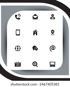 Contact related icon set, Essential Flat Stroke Circular Web Icon Set Phone Contact Location Button, Web icon, contact us icon, address, location, email, phone, Contact information symbols collection.