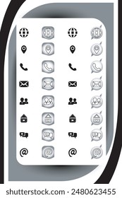 Contact related icon set, Essential Flat Stroke Circular Web Icon Set Phone Contact Location Button, Web icon, contact us icon, address, location, email, phone, Contact information symbols collection.