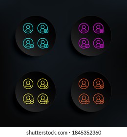 Contacte, elimine, además, borre el símbolo del conjunto de colores de la insignia oscura del signo. Línea delgada simple, vector de contorno de iconos web para ui y ux, sitio web o aplicación móvil