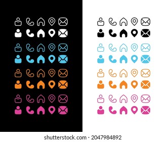 estilo redondo de contacto lindo conjunto de iconos en diferentes colores , rosa , azul , amarillo , adecuado para ambos fondos negro o blanco