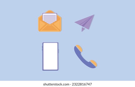 Contact set - email, envelope, phone, mobile icon.on blue background