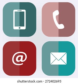 Contact set - email, envelope, phone, mobile icons . Flag icon,Vector illustration