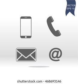 Contact set - email, envelope, phone, mobile icons