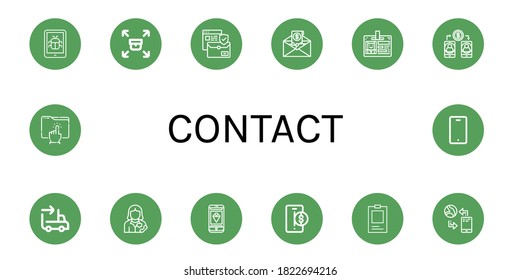 contact simple icons set. Contains such icons as Smartphone, Sending, Email, Mail, Id card, Secretary, Phone, ID, Communication, Directory, can be used for web, mobile and logo