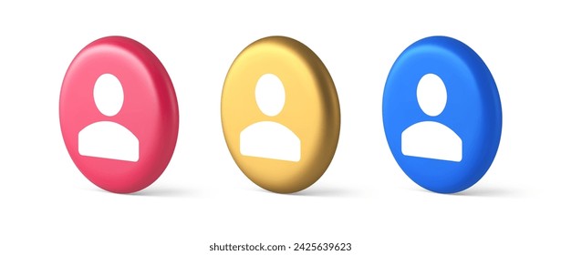 Contact staff call button corporate member communication chat internet service 3d realistic blue gold and pink icons. Social network account user avatar navigation panel