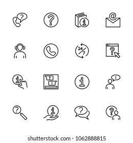 Contact, Support or Frequently Ask Question related line icon set. Editable stroke vector. Pixel perfect. Isolated at white background