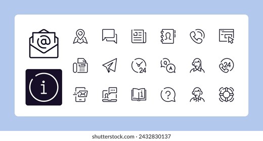 Contact and support services line icon set. Outline symbol collection. Editable vector stroke. 384 and 192 Pixel Perfect scalable to 96px, 48px...