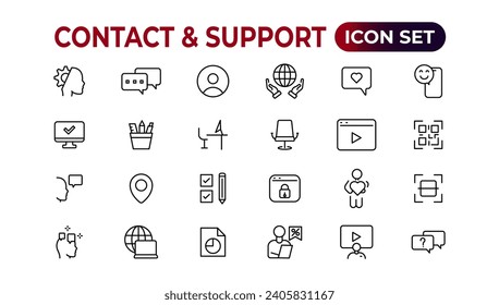 Contact and support web icons in line style. Web and mobile icon. Chat, support, message, phone. Vector illustration.
