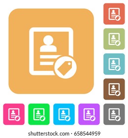 Contact tag flat icons on rounded square vivid color backgrounds.
