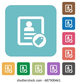 Contact tag white flat icons on color rounded square backgrounds