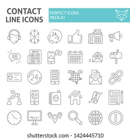 Contact thin line icon set, communication symbols collection, vector sketches, logo illustrations, contact information signs linear pictograms package isolated on white background, eps 10.
