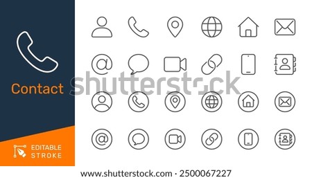 Contact thin line icons. Editable stroke. Pixel perfect.