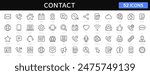 Contact thin line icons set. Basic contact icon collection. Phone, website, message, chat symbol. Vector