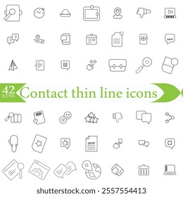 Contact thin line icons set. Basic contact icon collection. Phone, website, message, chat symbol. Vector