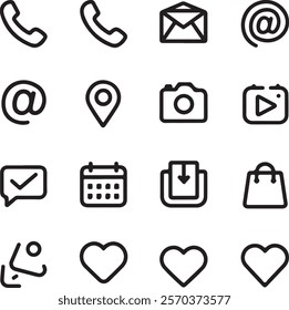 Contact thin line icons set. Basic contact icon collection. Phone, website, message, chat symbol. Vector